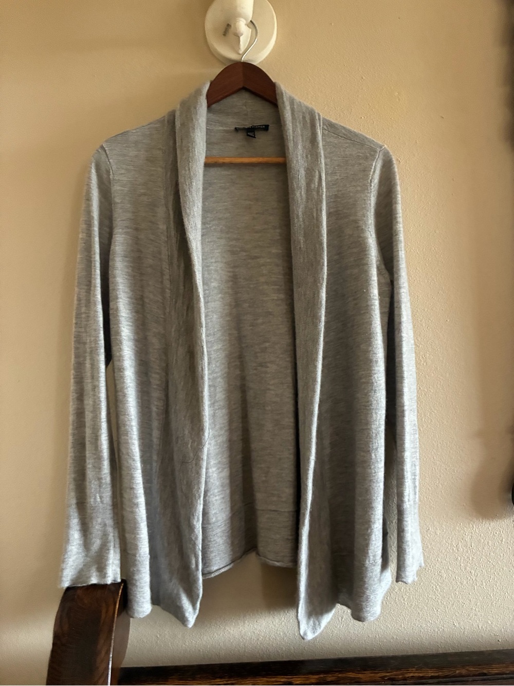 Eileen Fisher Gray 100% Cashmere Knit Open Front Long Sleeve Cardigan